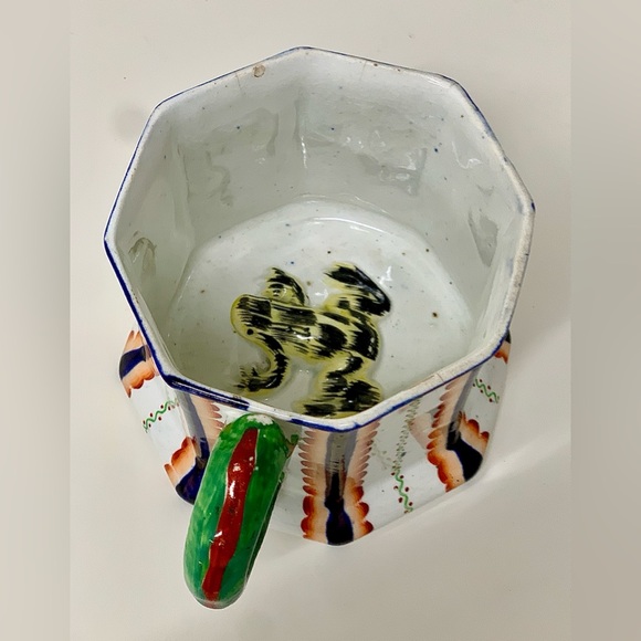 c. 1820 Antique Gaudy Welsh Octagonal Serpent Handle Harvest Cup Frog Mug - Picture 4 of 16